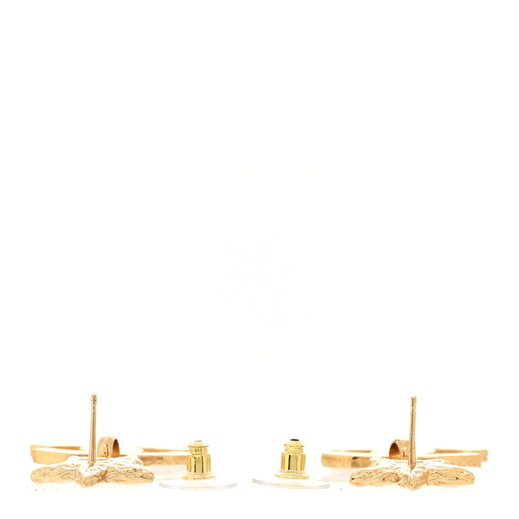 Metal Enamel CC Star Drop Earrings Gold Black