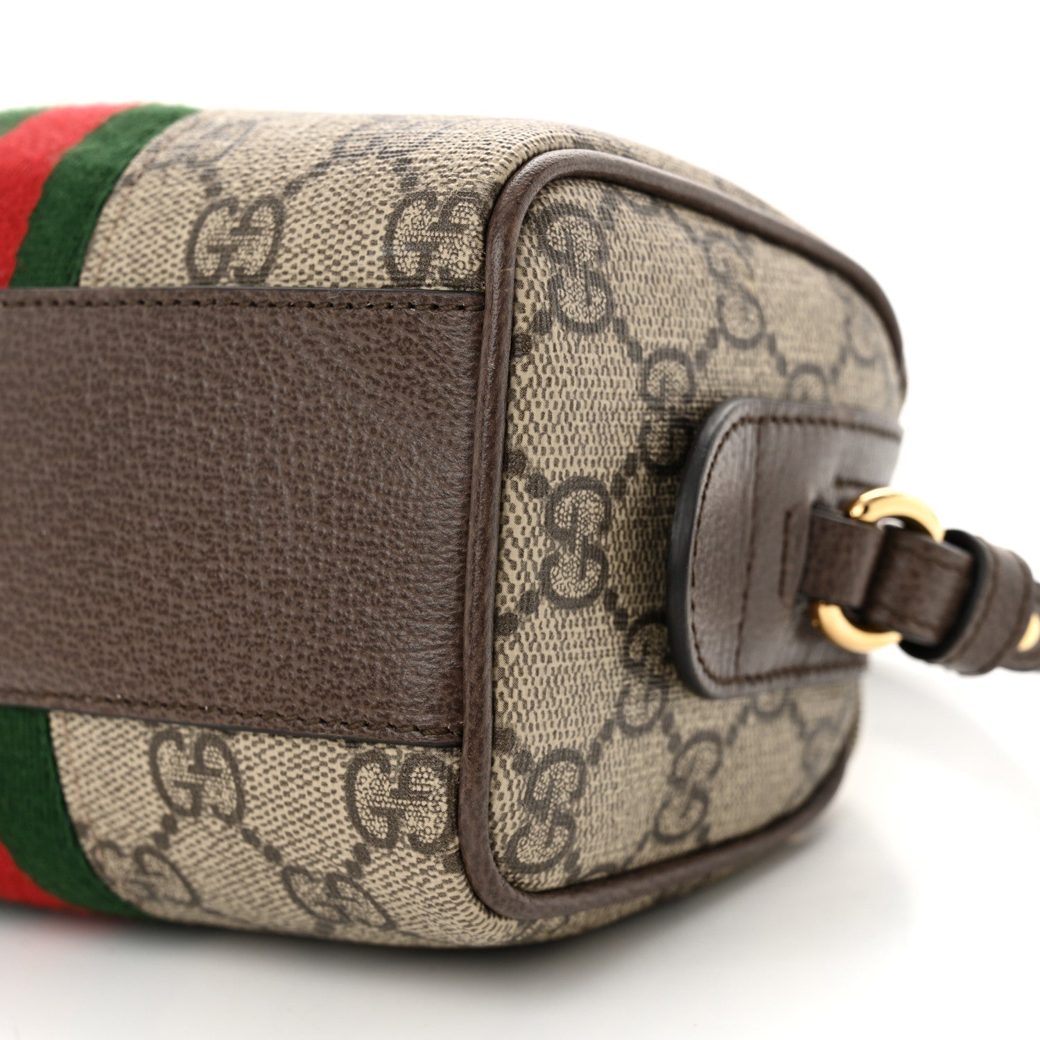 GG Supreme Monogram Textured Dollar Calfskin Web Super Mini Ophidia Top Handle Bowler Bag Beige Ebony New Acero