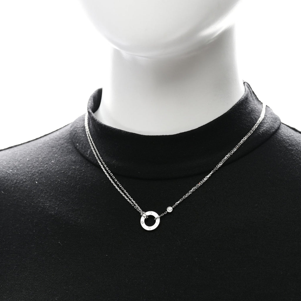 18K White Gold 2 Diamond LOVE Necklace