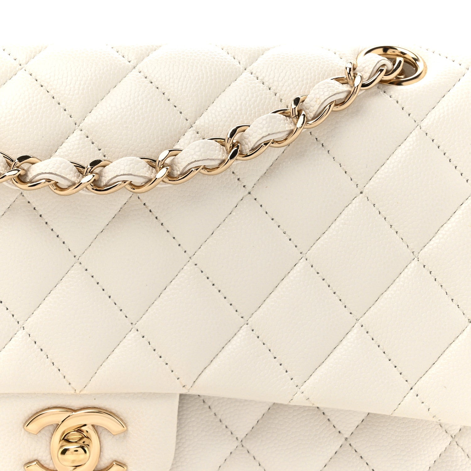 Caviar Quilted Medium Double Flap White