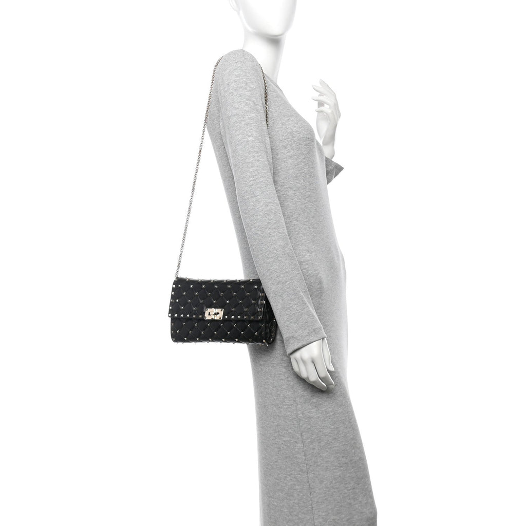 Lambskin Rockstud Spike Wallet on Chain Black