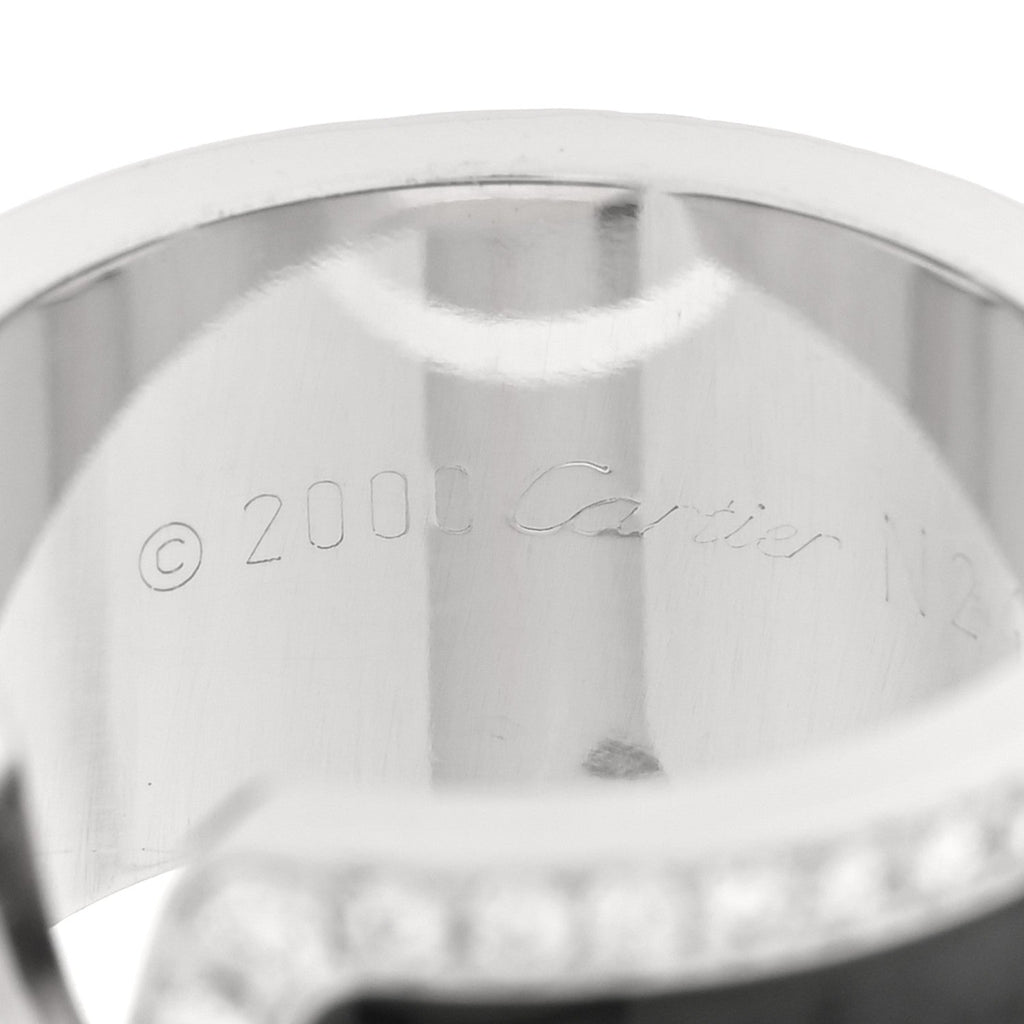 18K White Gold Enamel Diamond 10mm Logo De Cartier Ring 51 5.75 Black