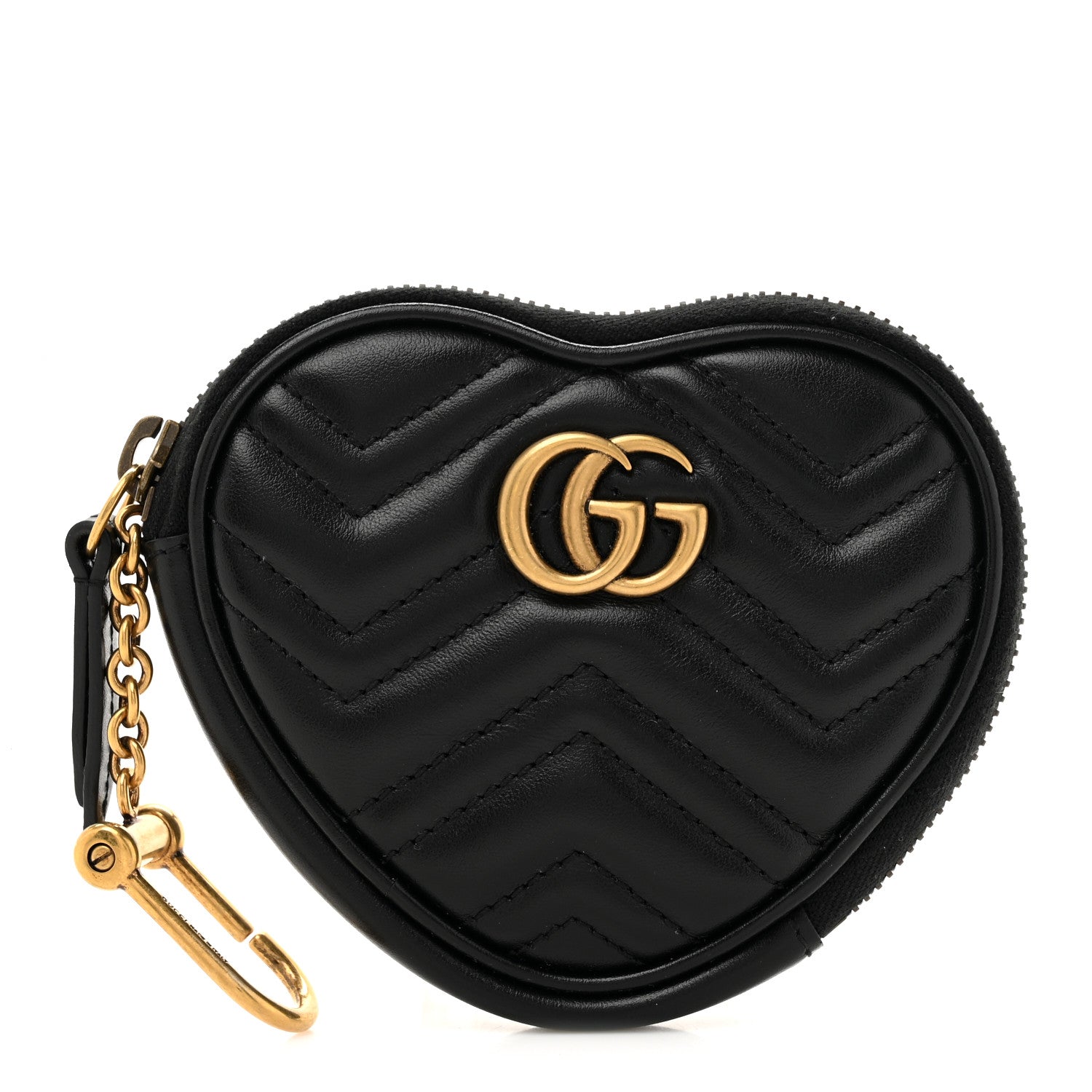 Calfskin Matelasse Chevron GG Marmont Heart Coin Purse Black