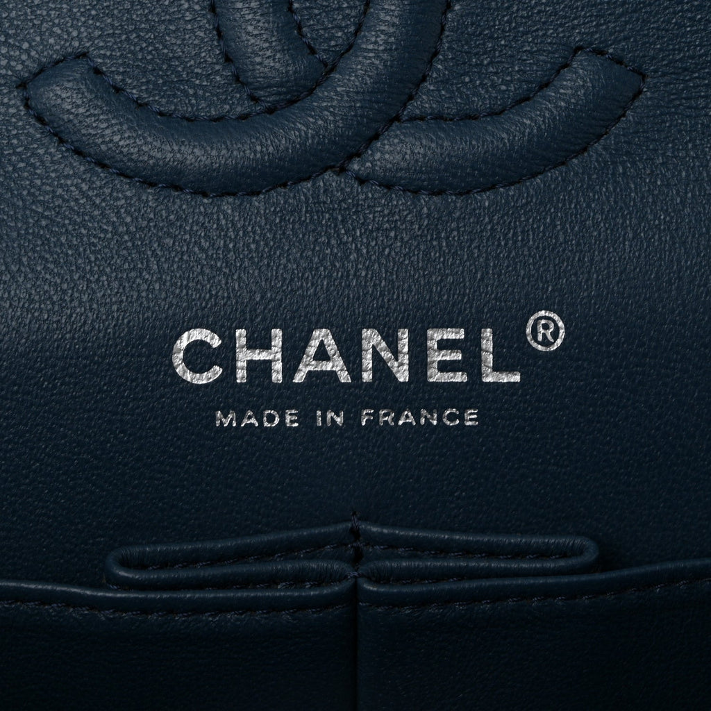 Lambskin Quilted Small Double Flap Navy