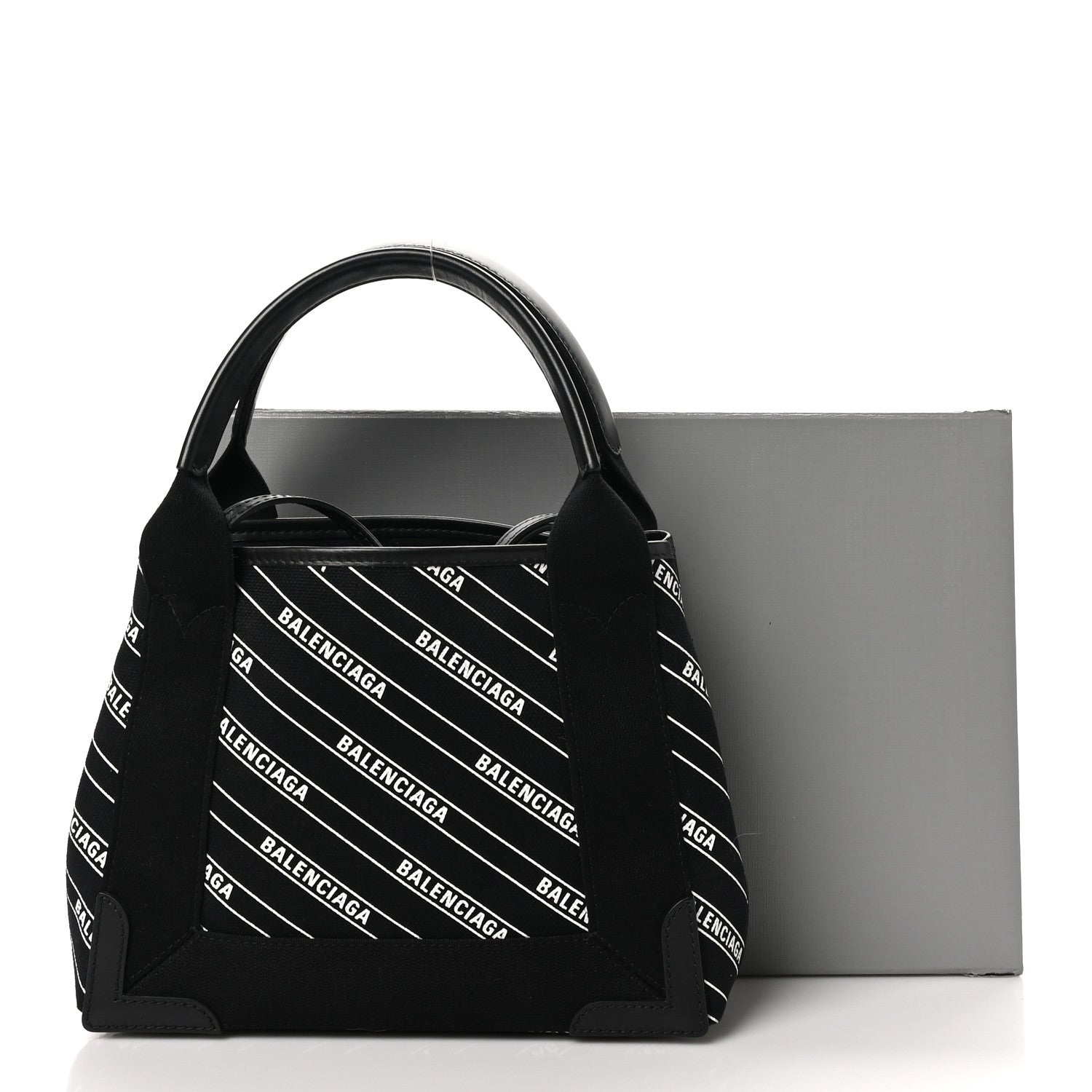 Cotton Canvas Calfskin Logo Print Navy Cabas XS Black White