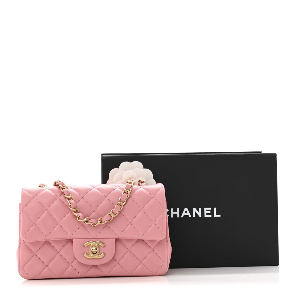 Lambskin Quilted Mini Rectangular Flap Pink