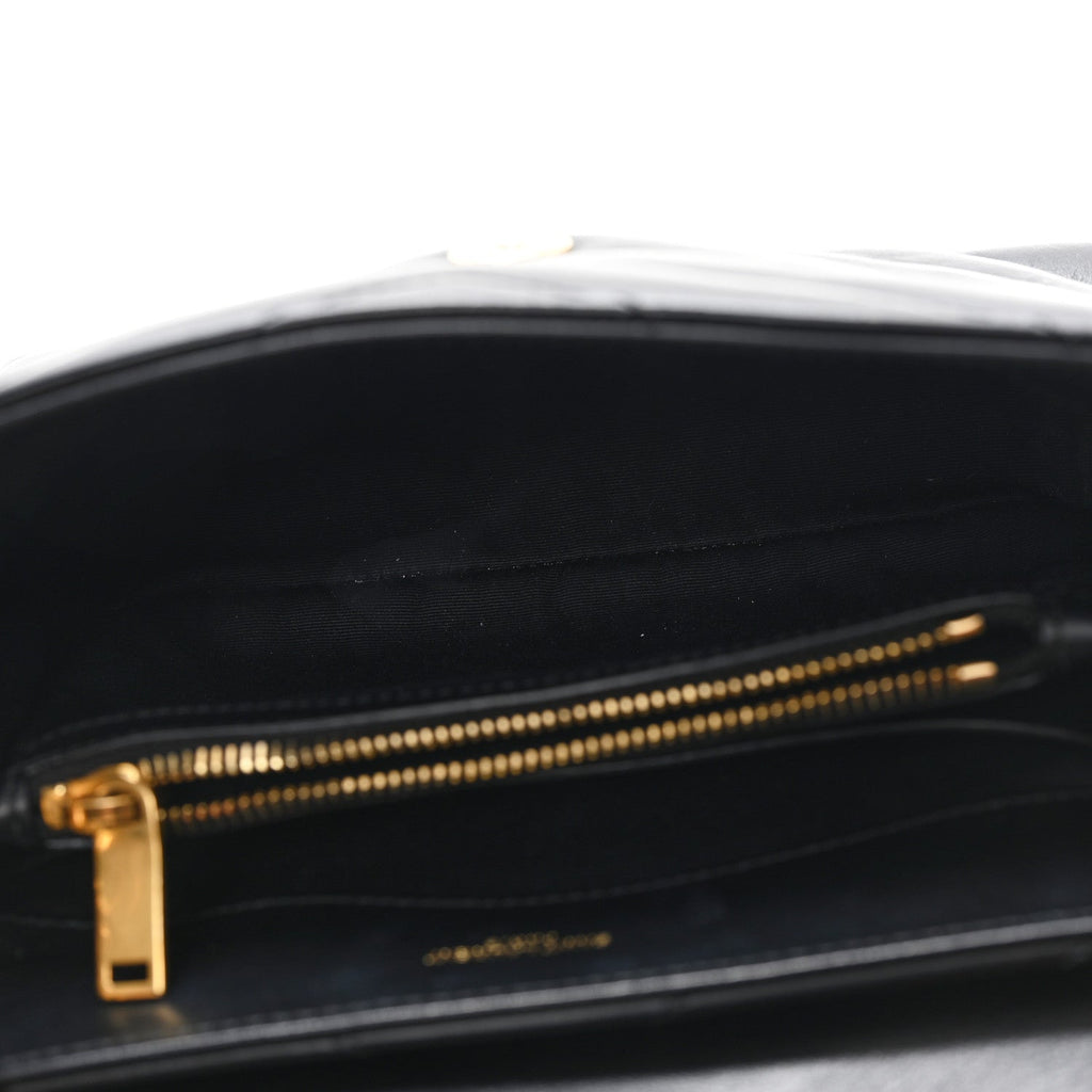 Calfskin Y Quilted Monogram Small Loulou Chain Satchel Black