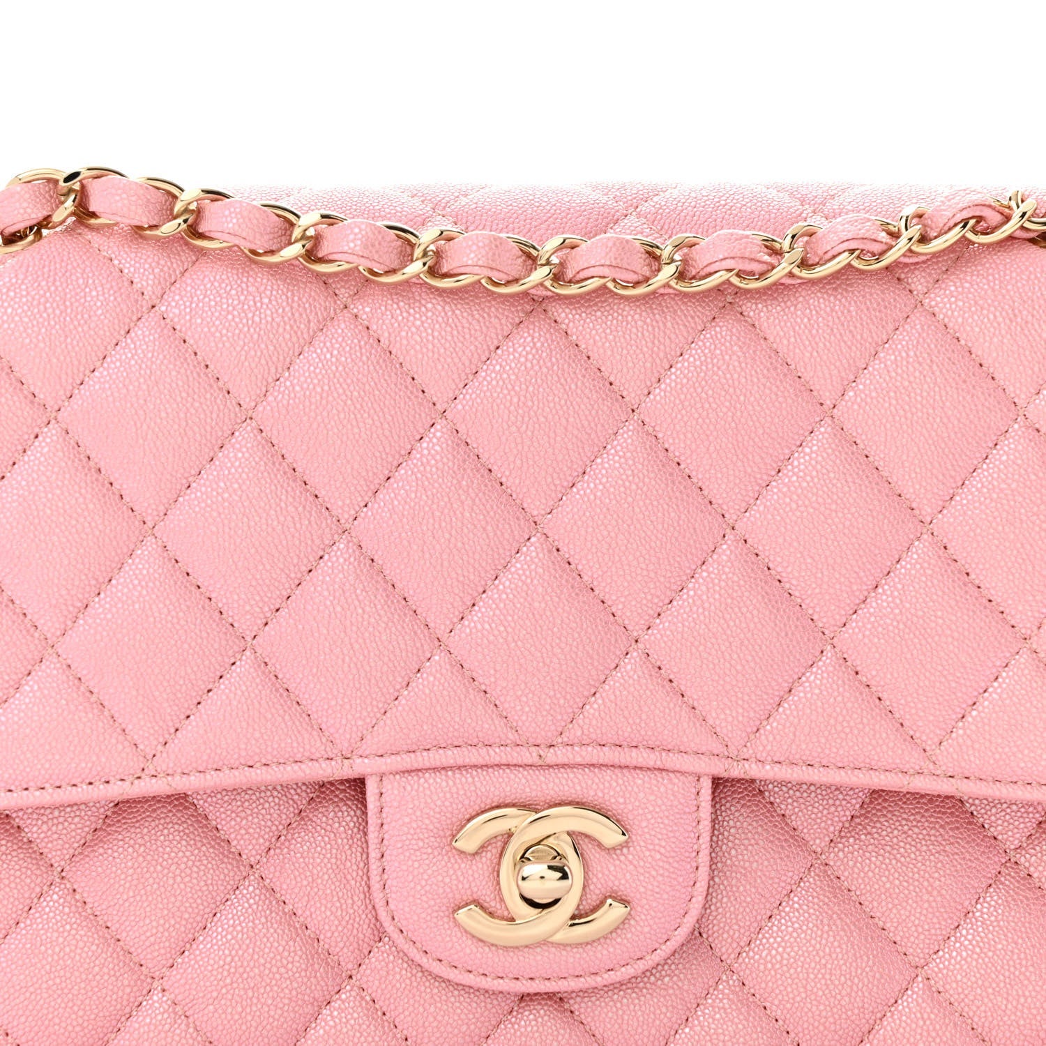 Iridescent Caviar Quilted Medium Double Flap Rose Pink