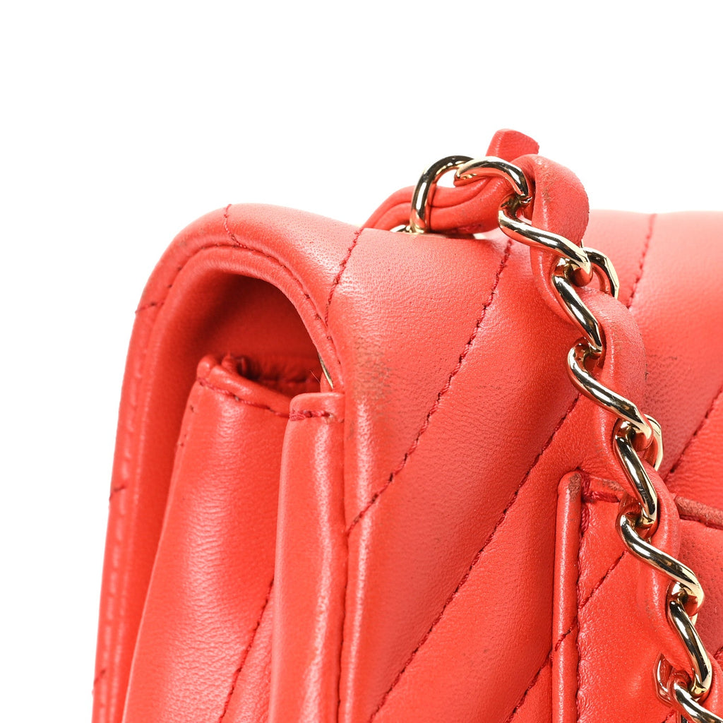 Lambskin Chevron Quilted Mini Rectangular Flap Red