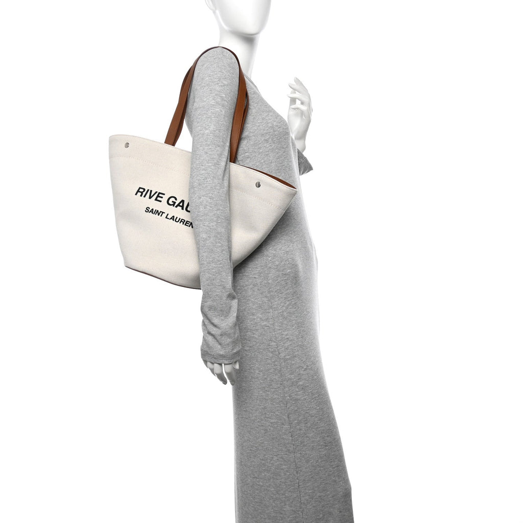 Linen Calfskin Rive Gauche Tote Greggio Brick