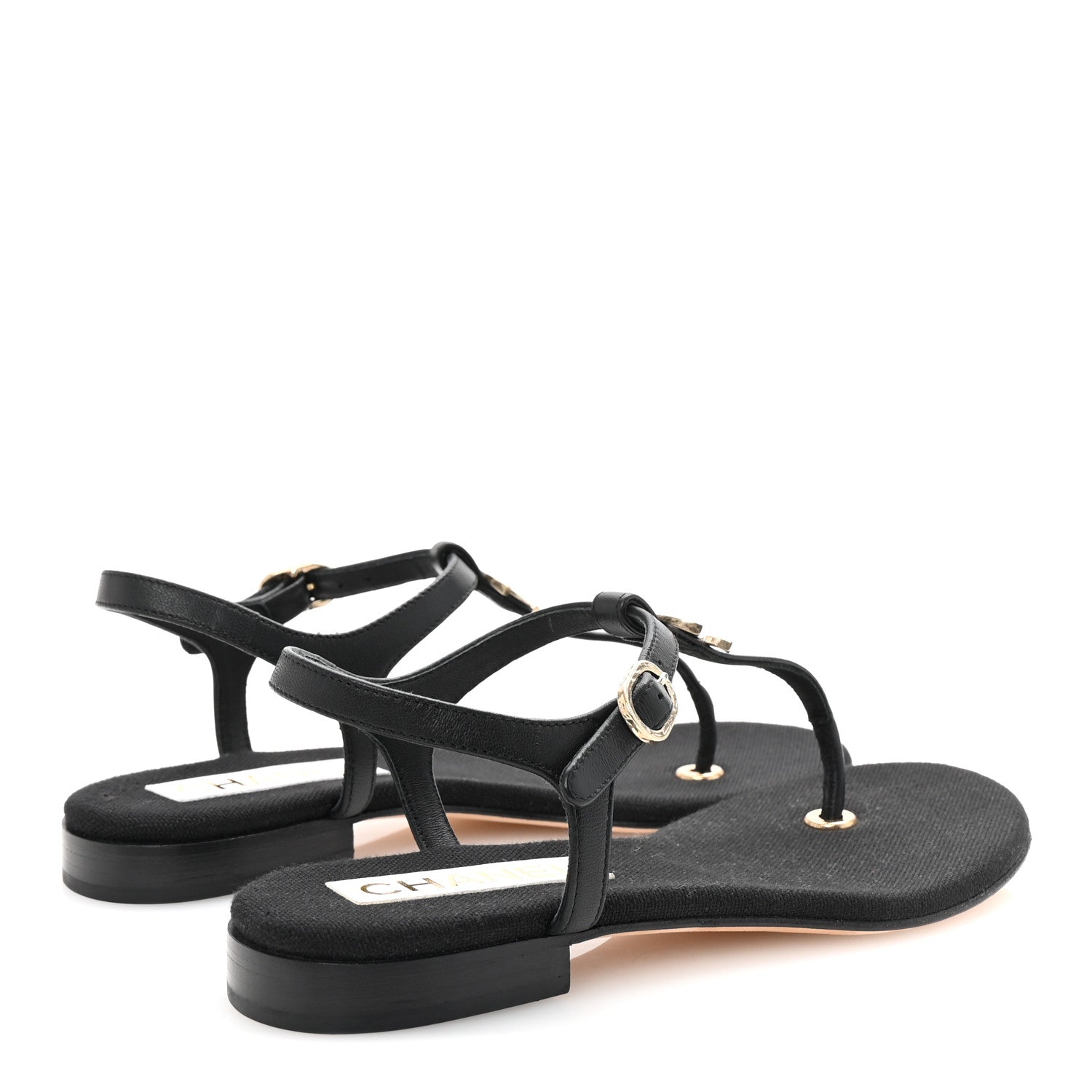 Lambskin CC Logo Thong Sandals 36 Black