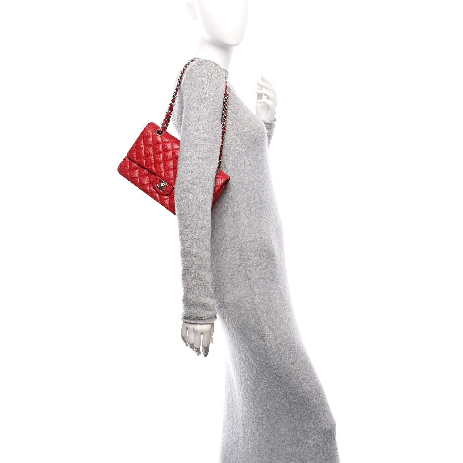 Caviar Quilted Medium Double Flap Red