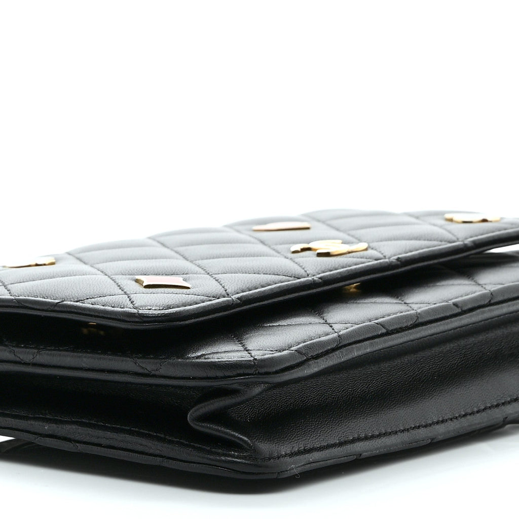 Lambskin Quilted Enamel Coco Casino Wallet On Chain WOC Black