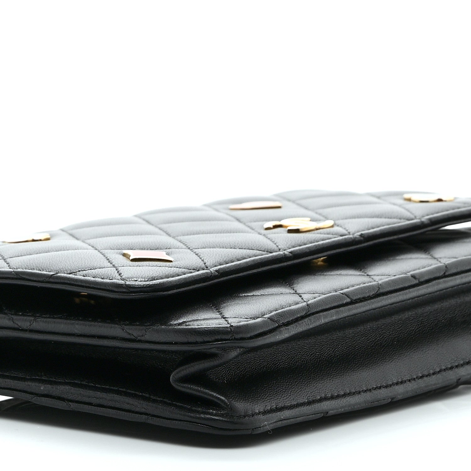 Lambskin Quilted Enamel Coco Casino Wallet On Chain WOC Black