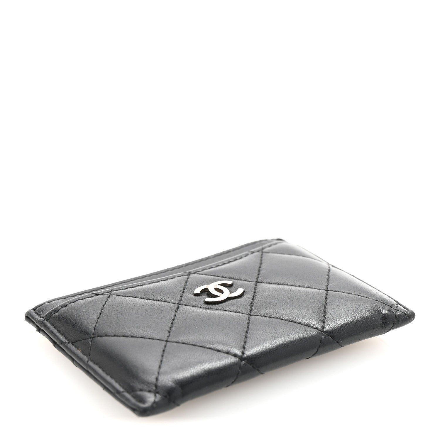 Lambskin Quilted Card Holder Black