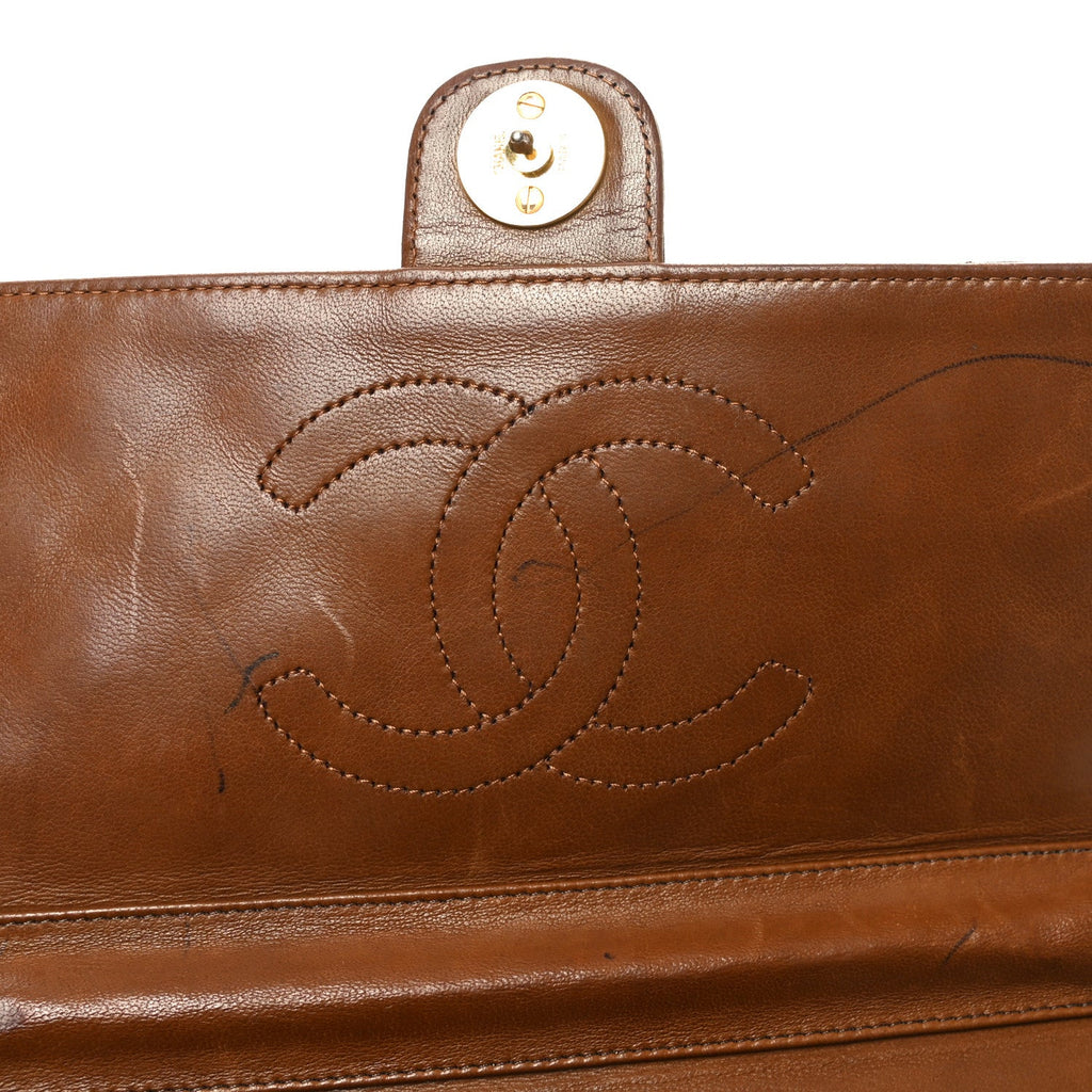 Lambskin Quilted Medium Single Flap Brown