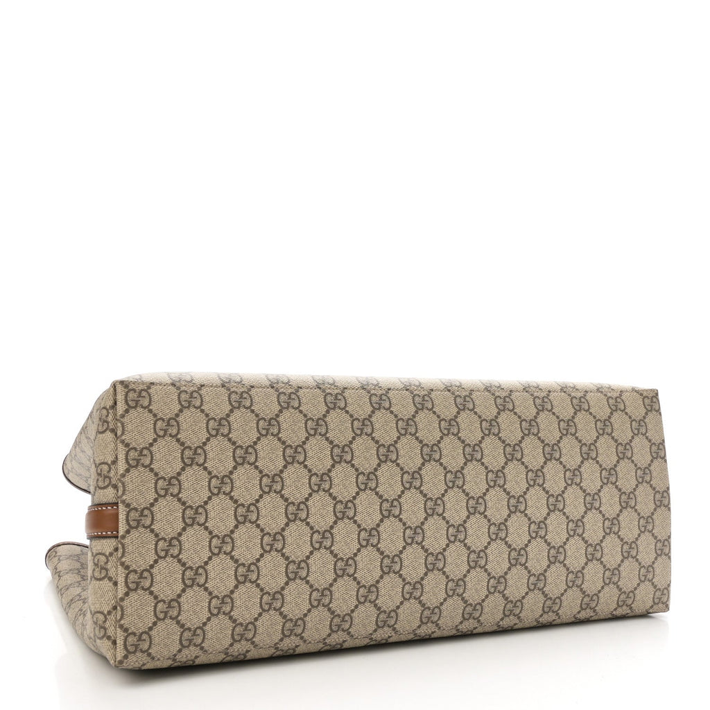 GG Supreme Monogram Emblem Medium Tote Bag Beige Dark Brown