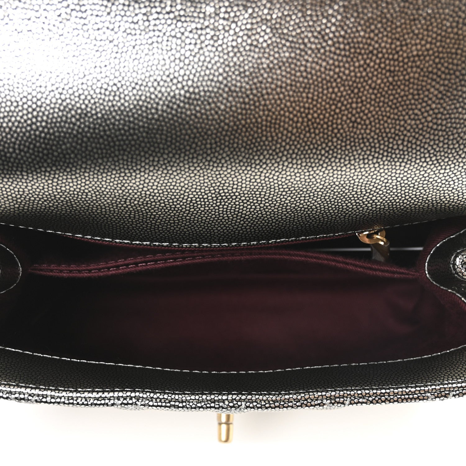 Metallic Caviar Quilted Mini Coco Handle Flap Silver