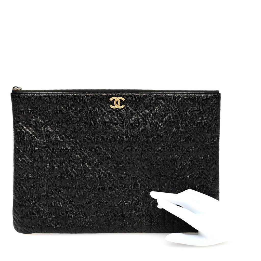 Caviar Geometric Quilted Cosmetic Case Black