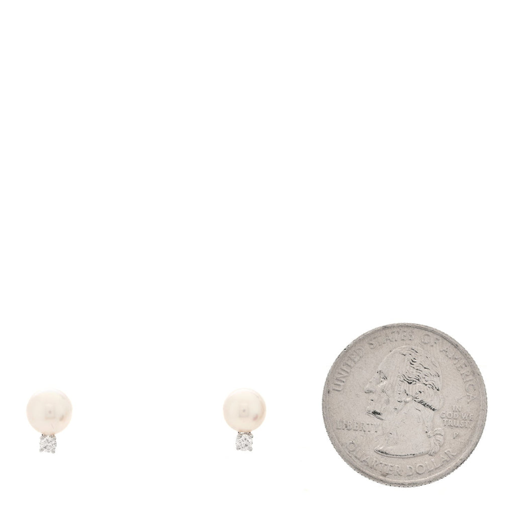 18K White Gold Diamond Akoya Cultured Pearl 6.5-7mm Signature Earrings