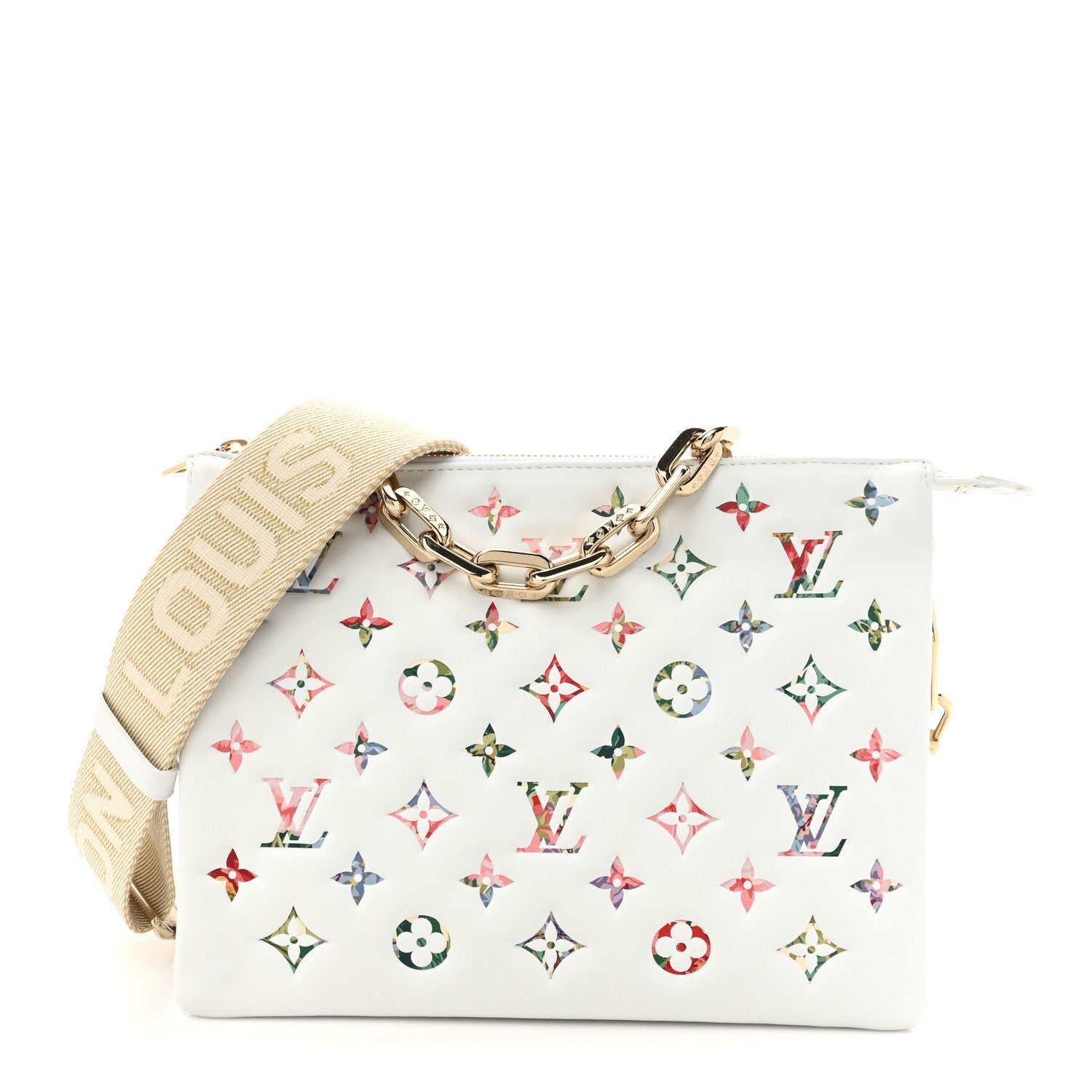 Lambskin Embossed Monogram LV Garden Coussin PM Cream