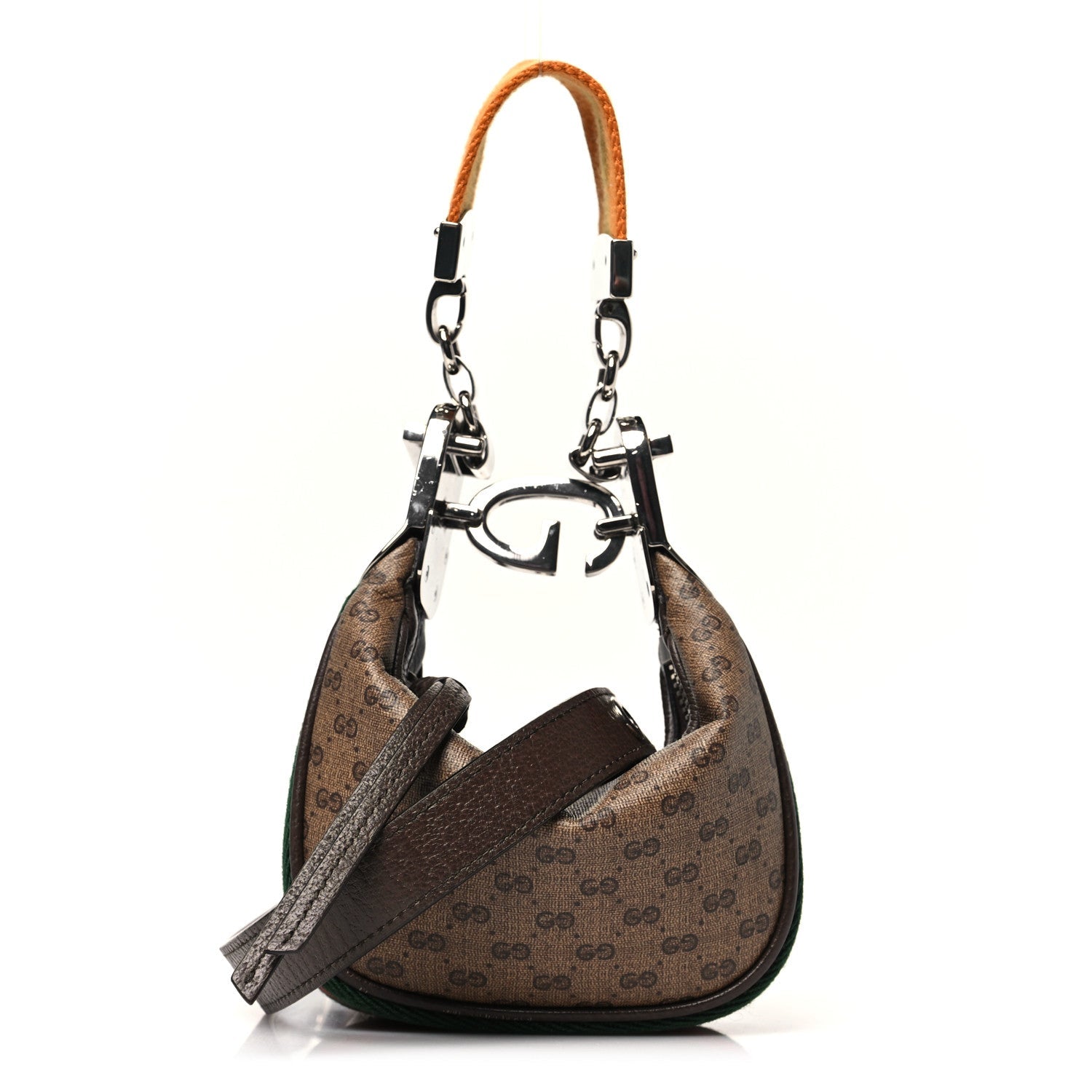 GG Supreme Monogram Textured Calfskin Web Mini Attache Hobo Beige Ebony New Acero