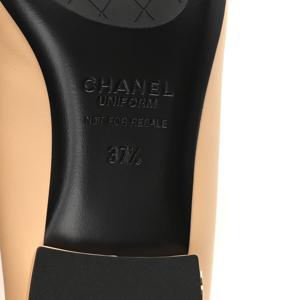 Lambskin Cap Toe CC Uniform Ballerina Flats 37.5 Beige Black