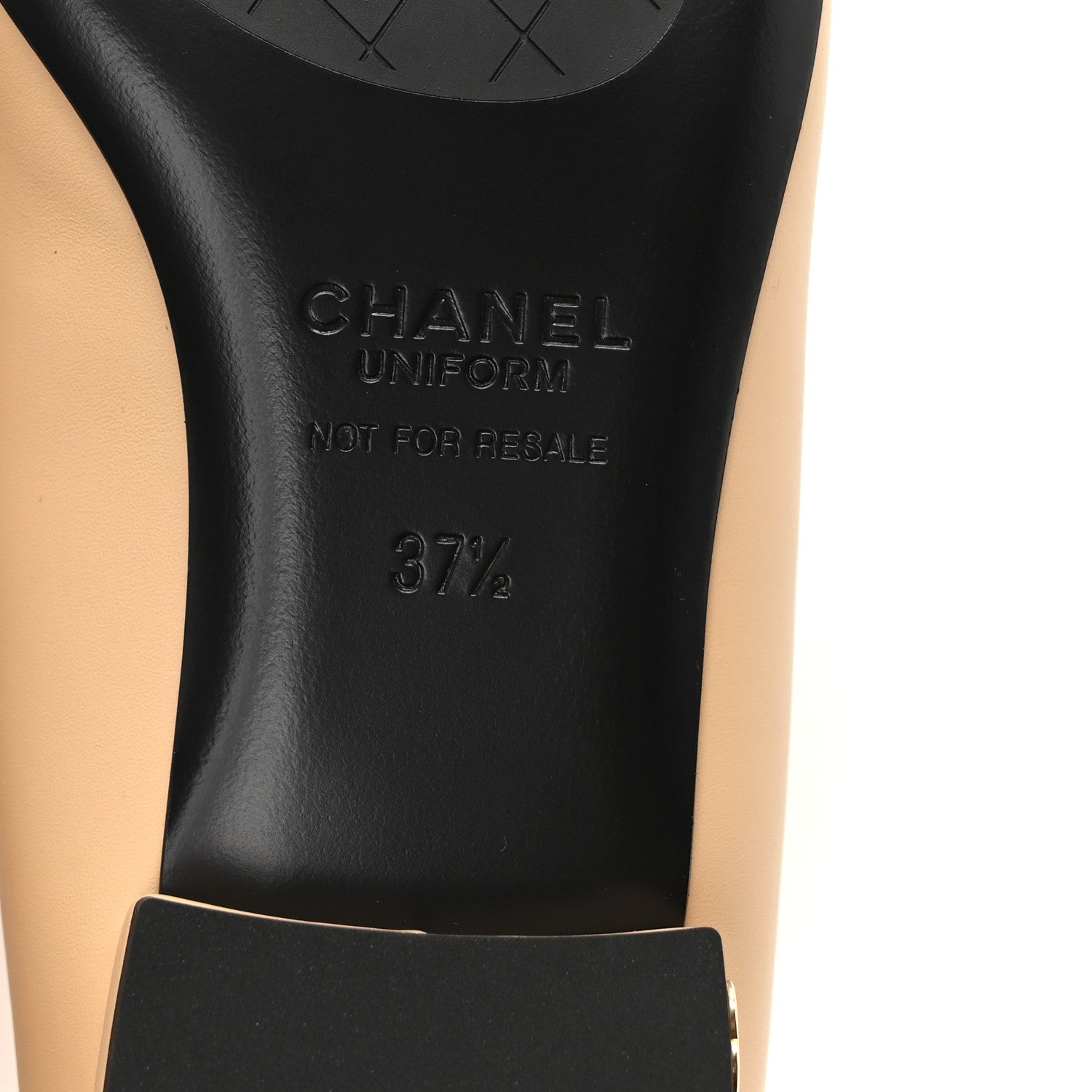 Lambskin Cap Toe CC Uniform Ballerina Flats 37.5 Beige Black