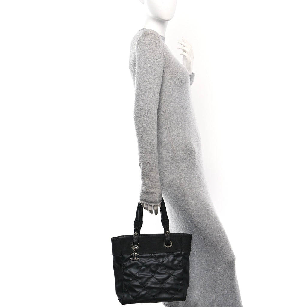 Coated Canvas Quilted Small Paris Biarritz Tote Black