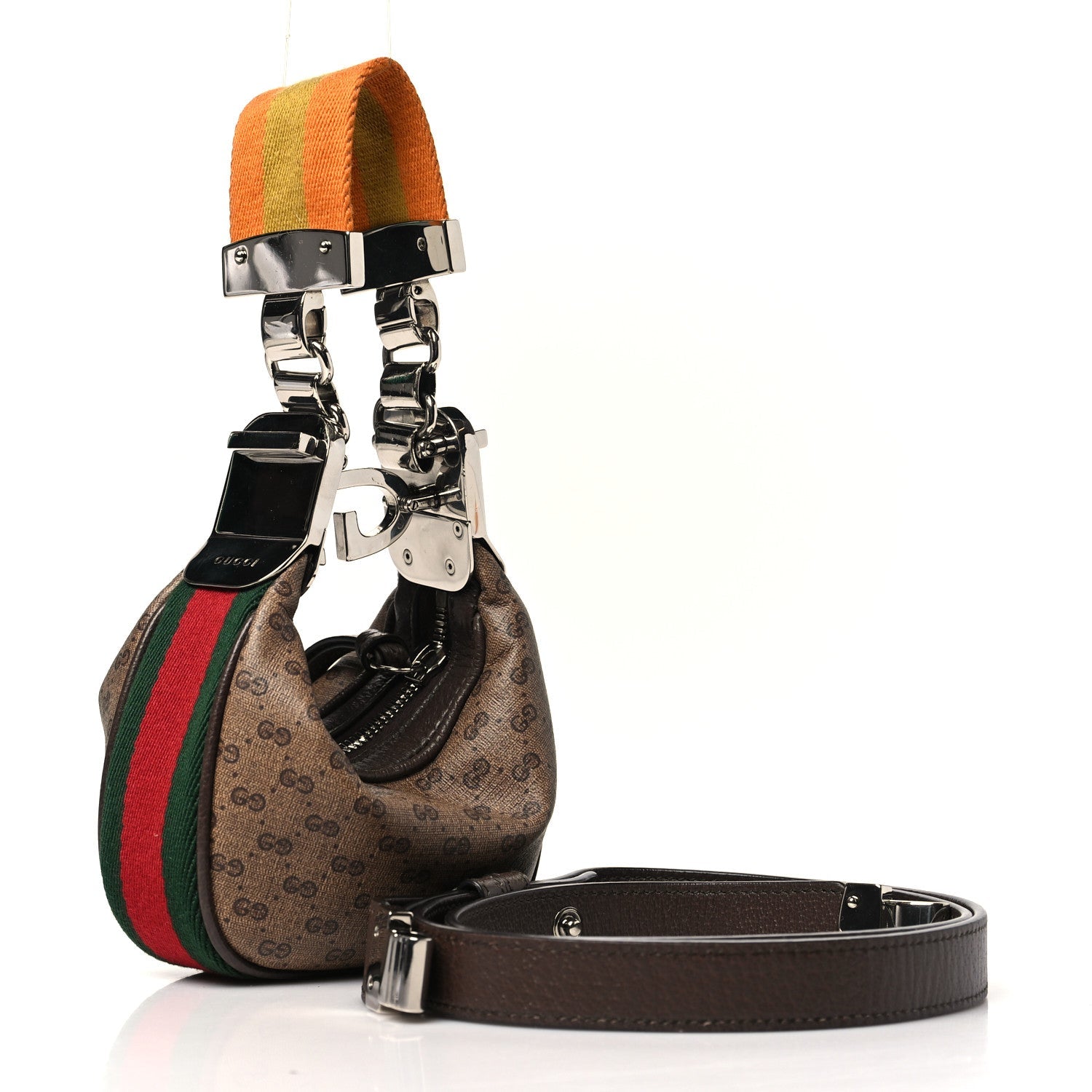 GG Supreme Monogram Textured Calfskin Web Mini Attache Hobo Beige Ebony New Acero