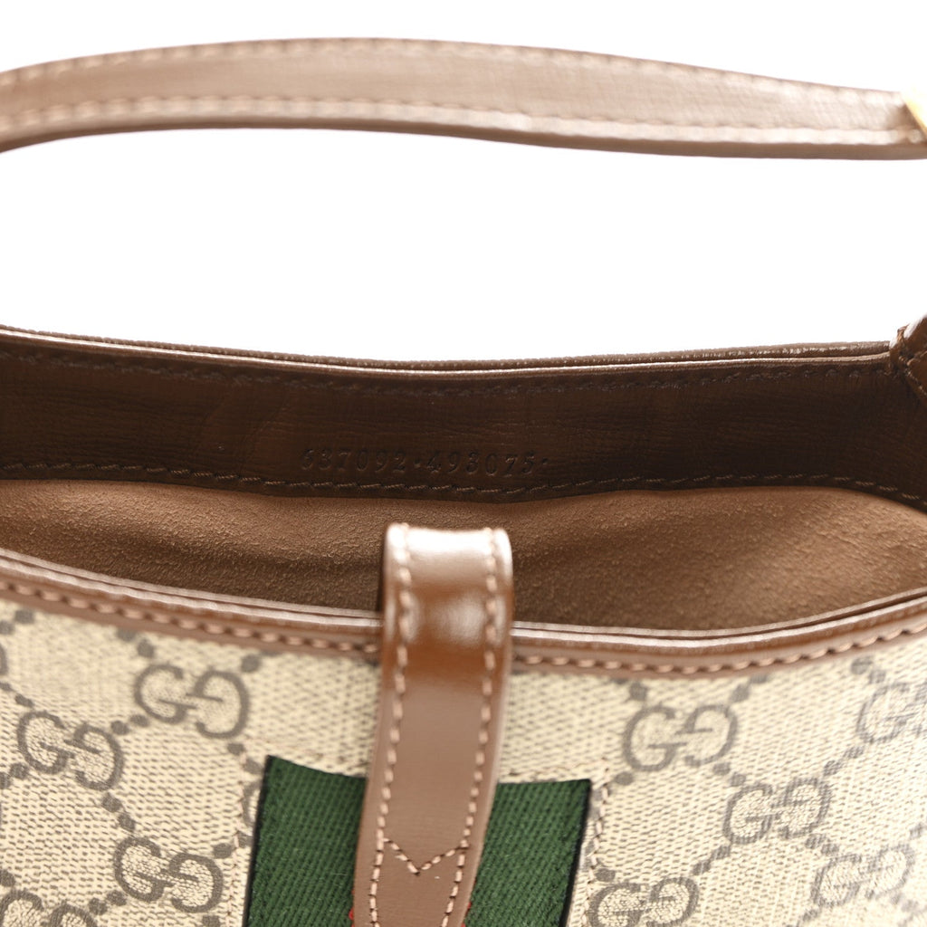 GG Supreme Monogram Azalea Calfskin Web Mini Jackie 1961 Hobo Beige Ebony Brown Sugar