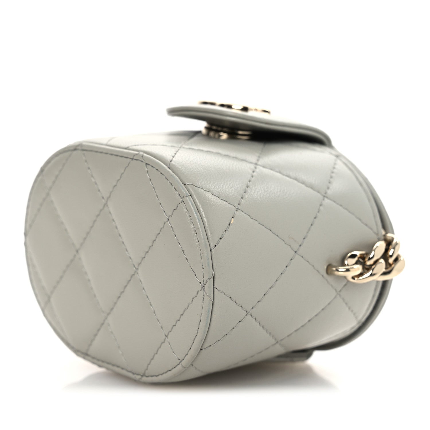 Lambskin Quilted Mini Vanity Case With Chain Grey