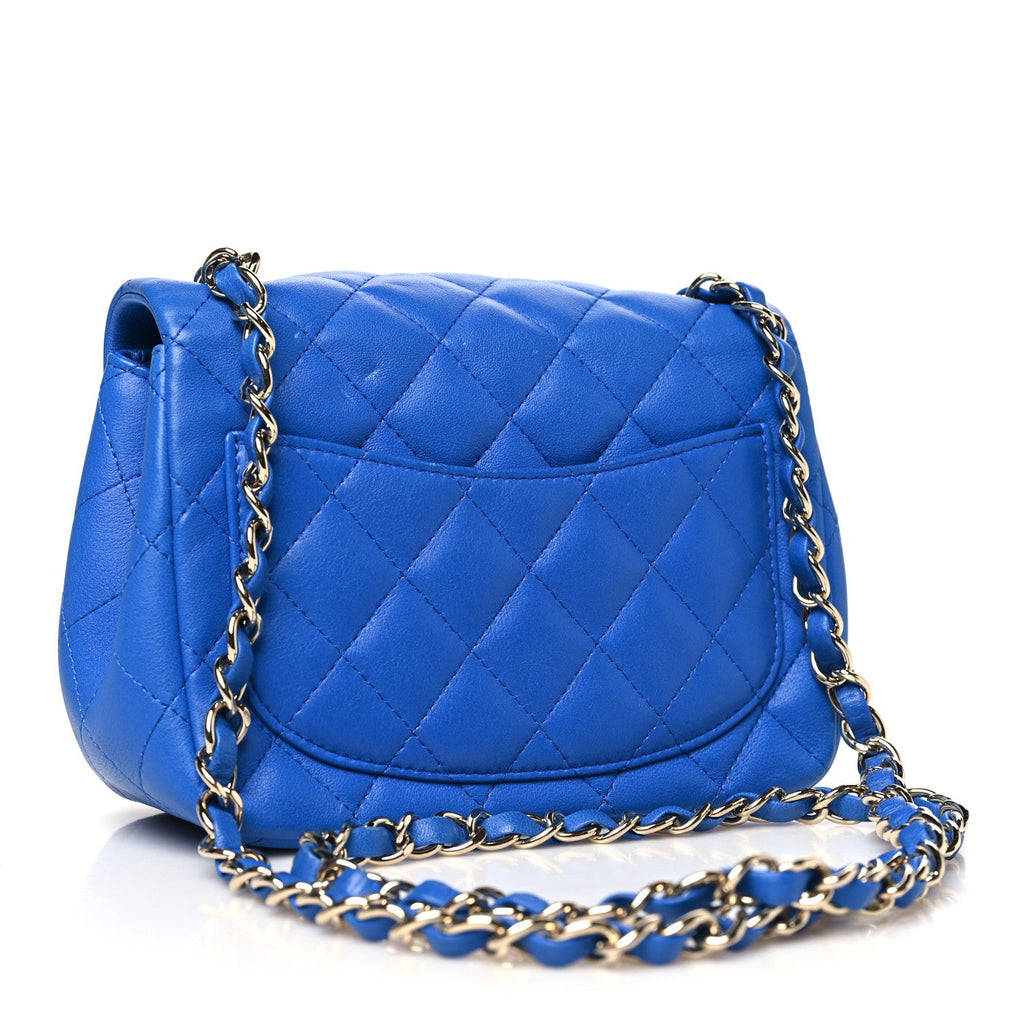 Lambskin Chevron Quilted Mini Square Flap Blue