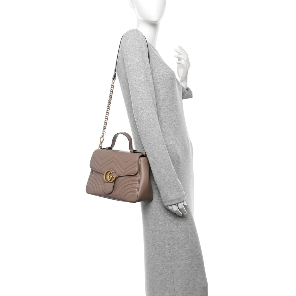 Calfskin Matelasse Small GG Marmont Top Handle Shoulder Bag Porcelain Rose