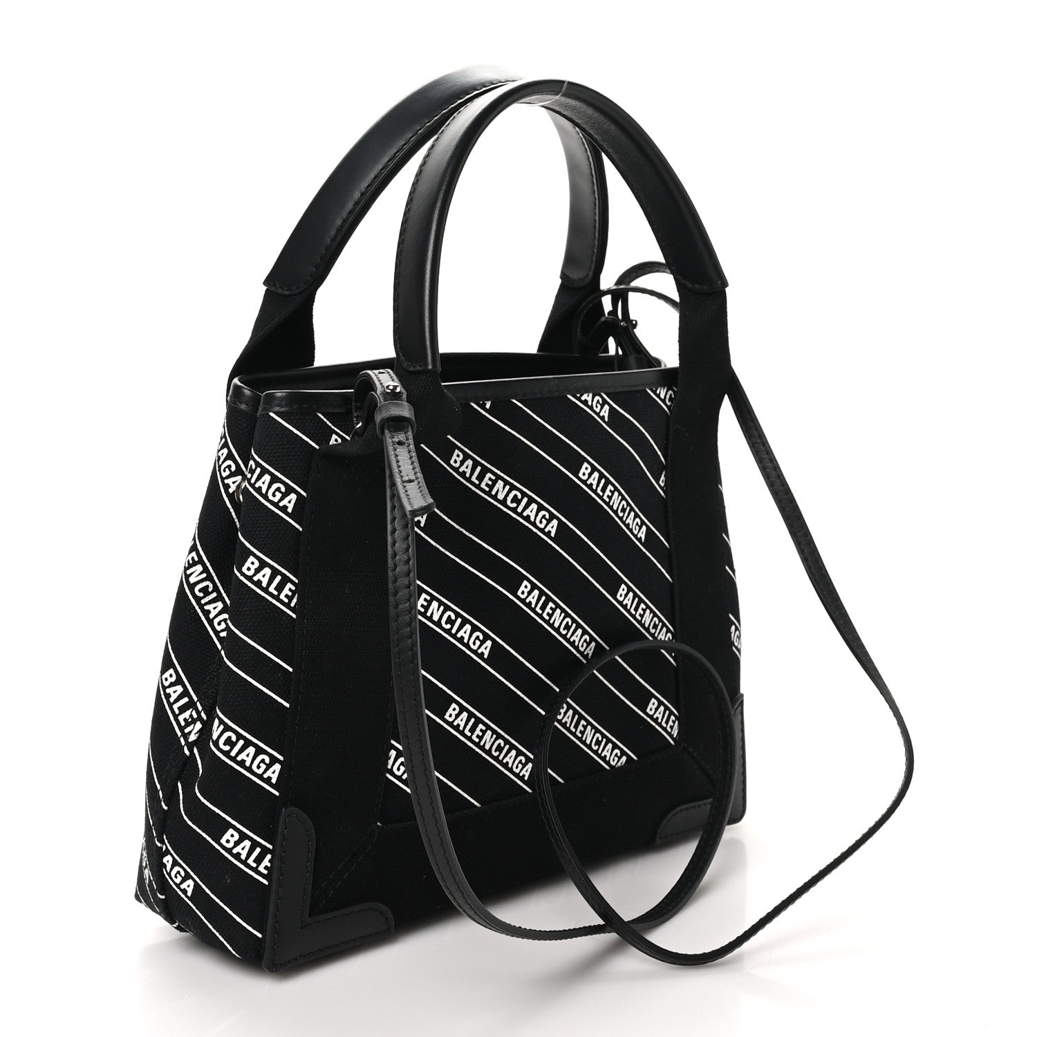 Cotton Canvas Calfskin Logo Print Navy Cabas XS Black White