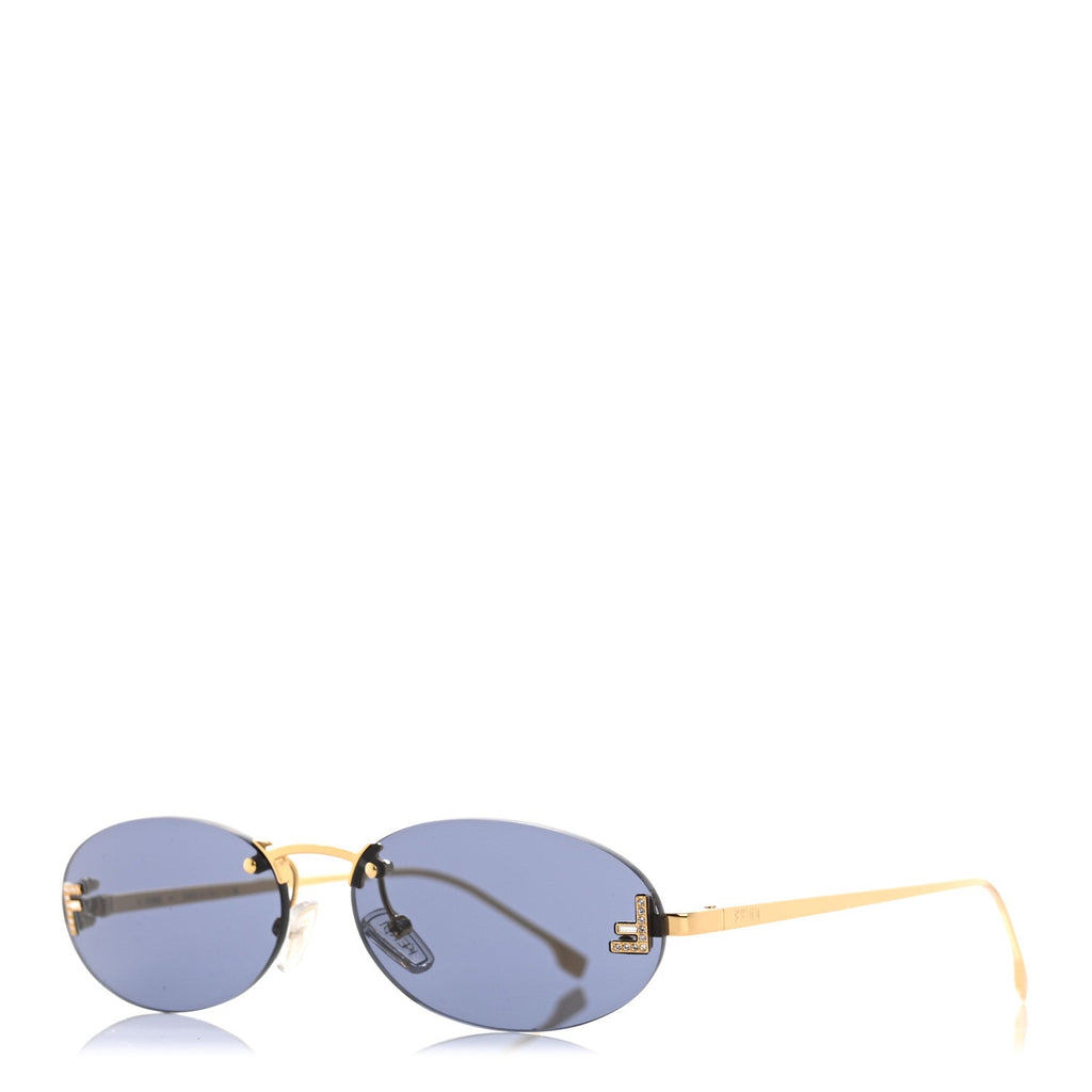 Metal Crystal Fendi First Fashion Show Oval Sunglasses FE4075US Gold Blue