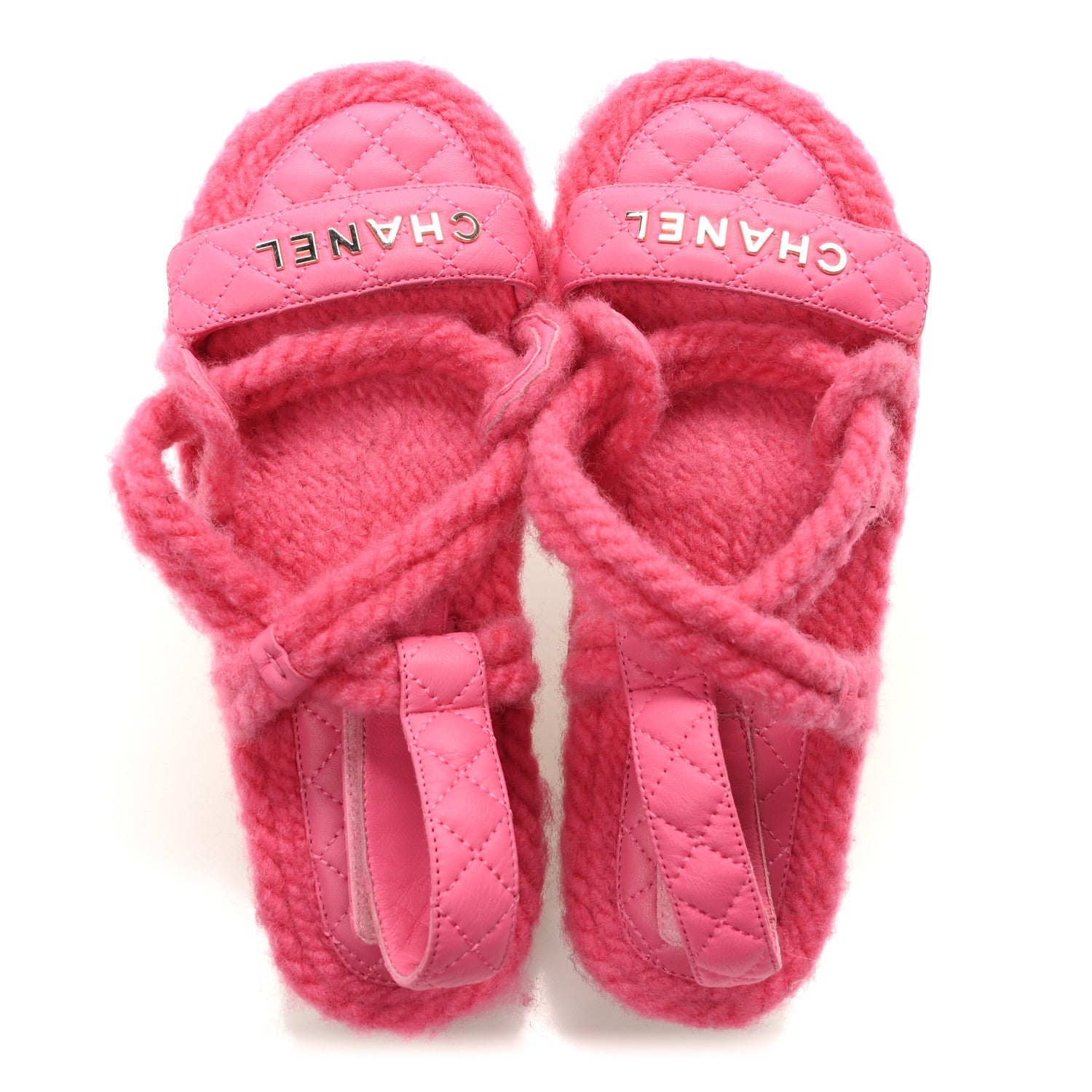 Cord Lambskin Quilted Logo Sandals 37 Pink