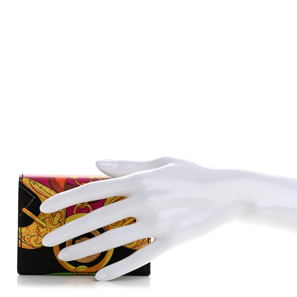 Calfskin Medusa Barocco Rodeo Print Card Holder Wallet Black Multicolor