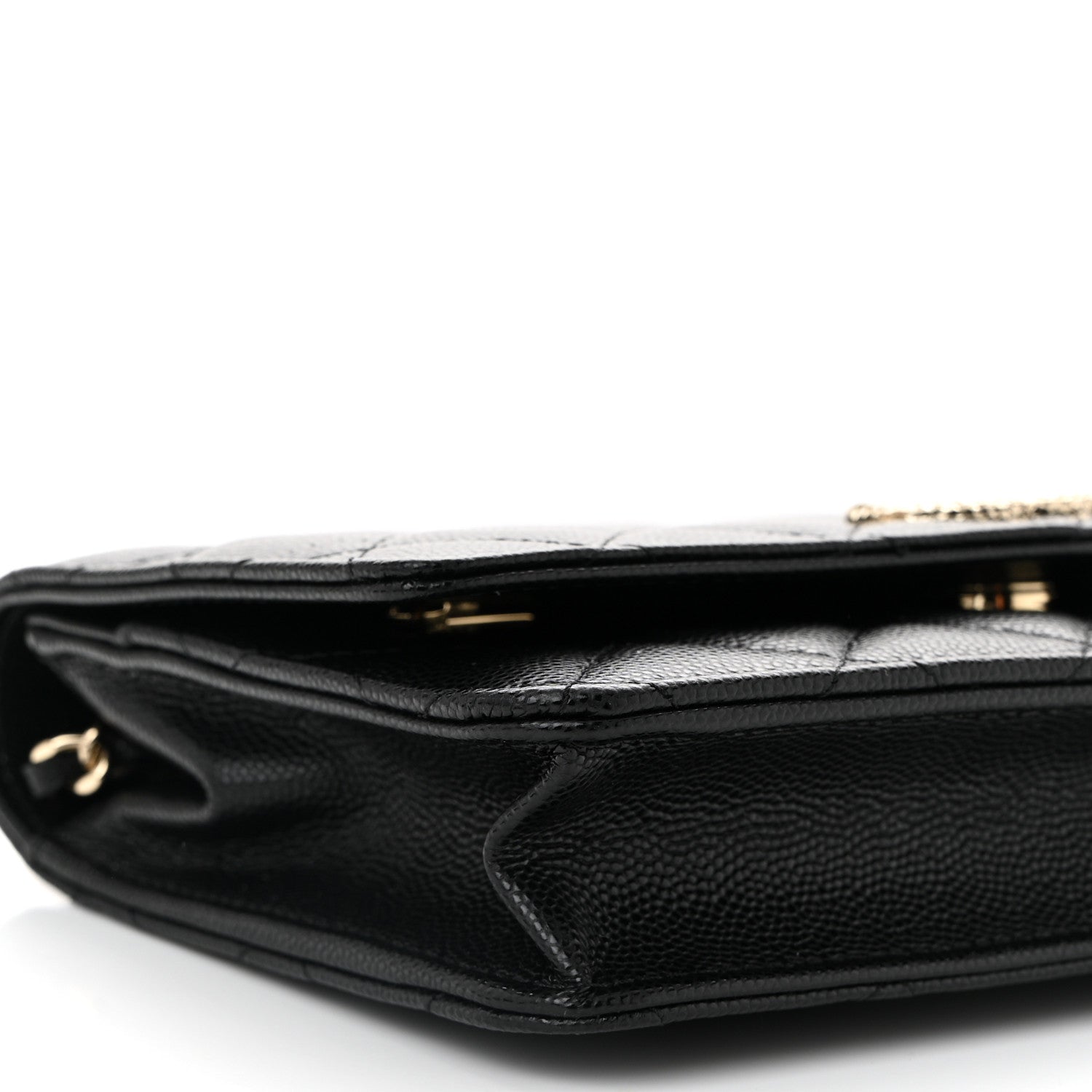 Caviar Quilted Studded CC Wallet on Chain WOC Black