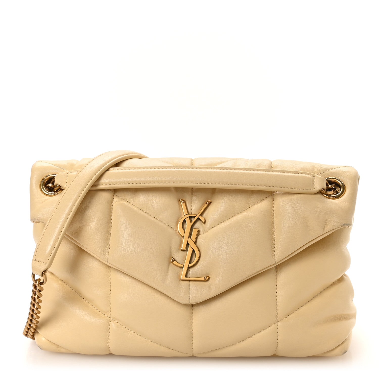 Lambskin Quilted Small Loulou Puffer Monogram Chain Satchel Jaune Pale