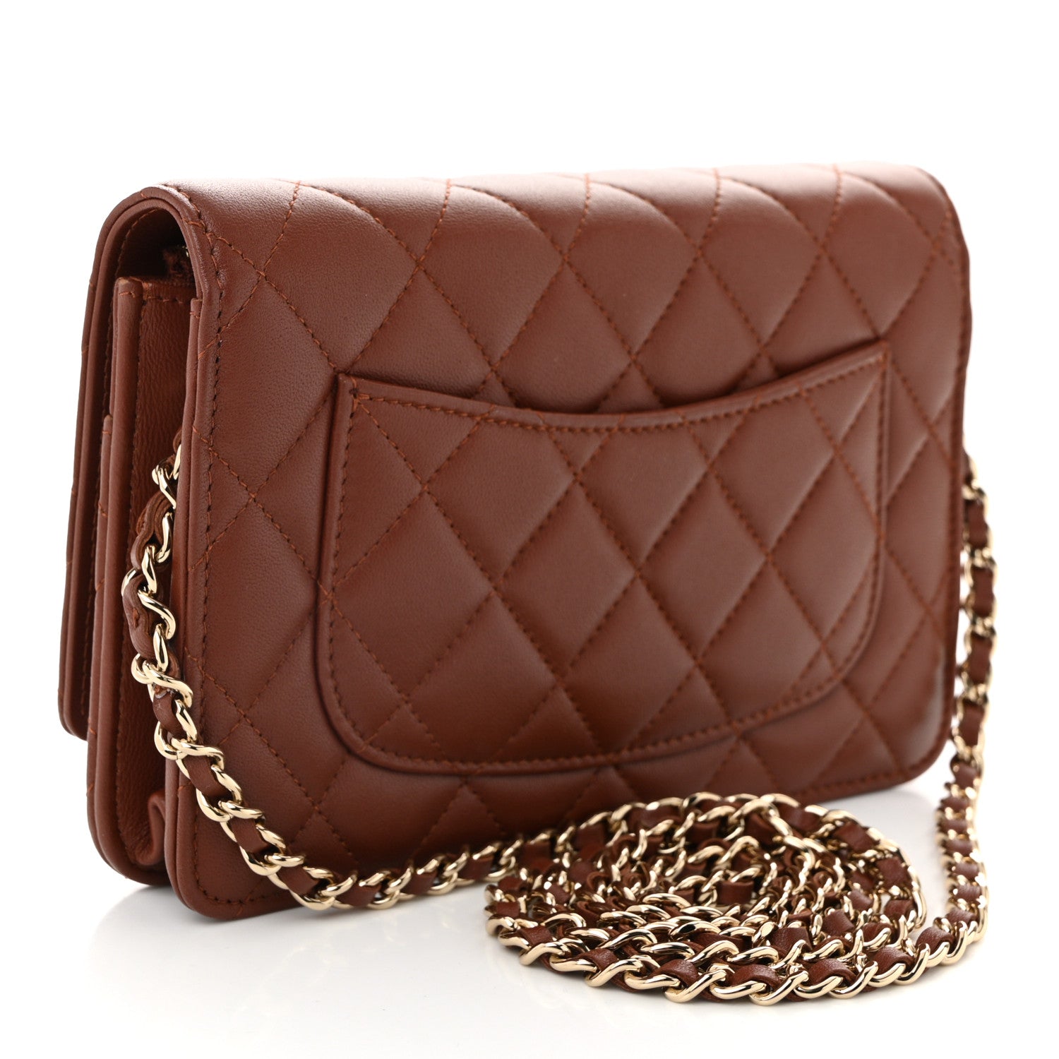 Lambskin Quilted Crystal Pearl CC Wallet On Chain WOC  Brown