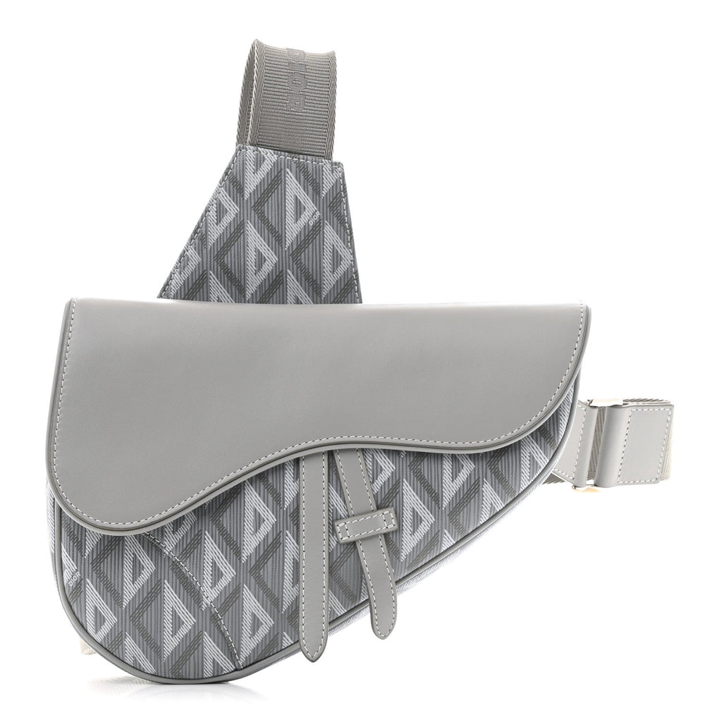 Coated Canvas Calfskin CD Diamond Mens Saddle Bag Gray