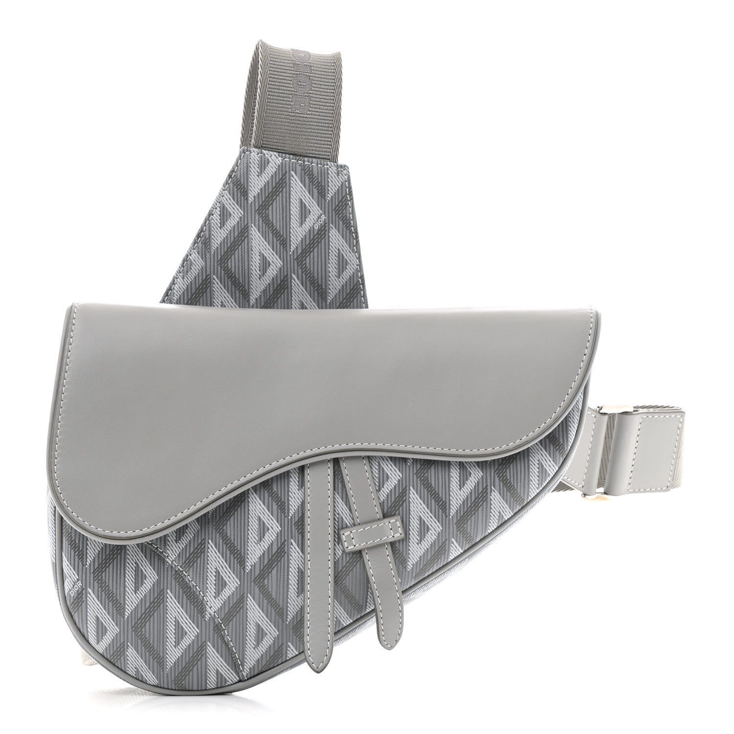 Coated Canvas Calfskin CD Diamond Mens Saddle Bag Gray