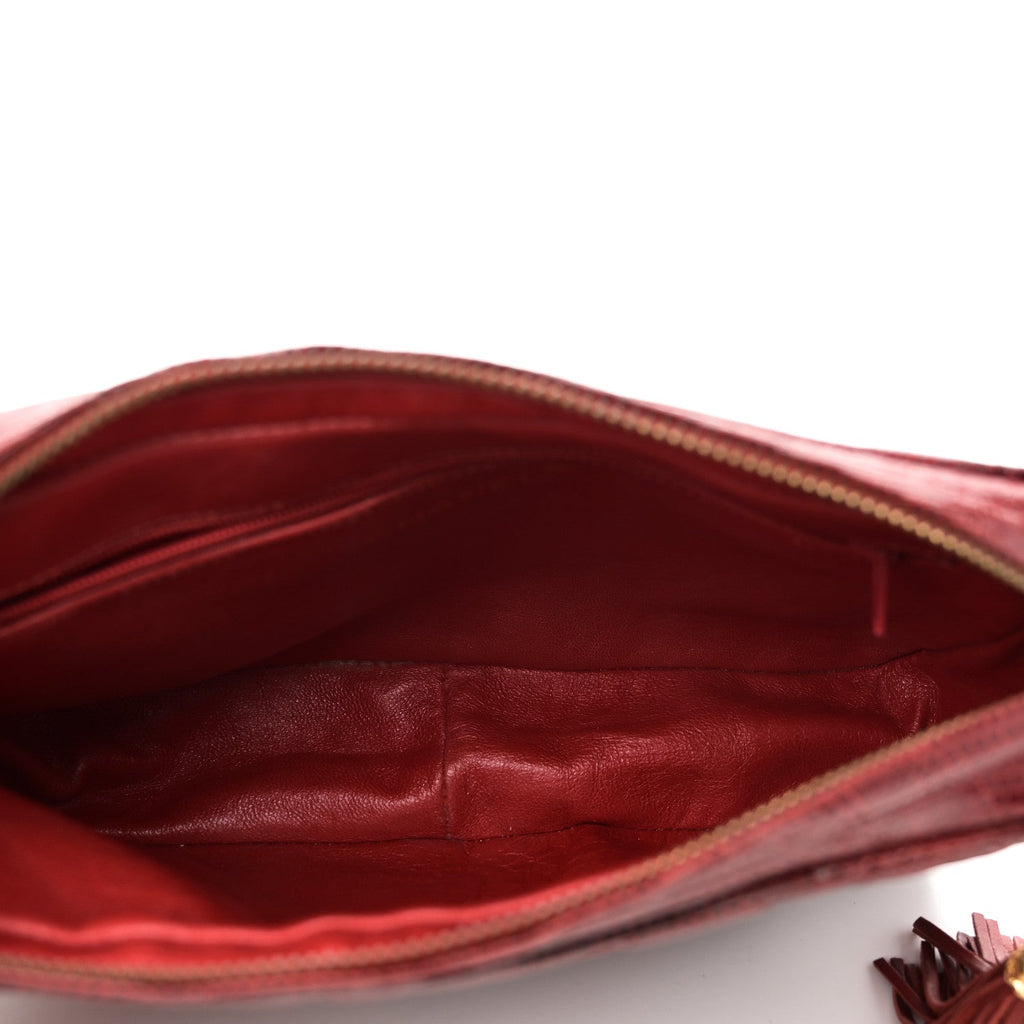 Lizard Quilted Small Tassel Camera Case Burgundy