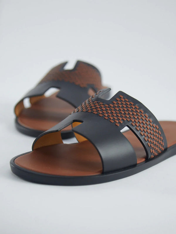 Hermès Izmir Sandals (Black & Gold)