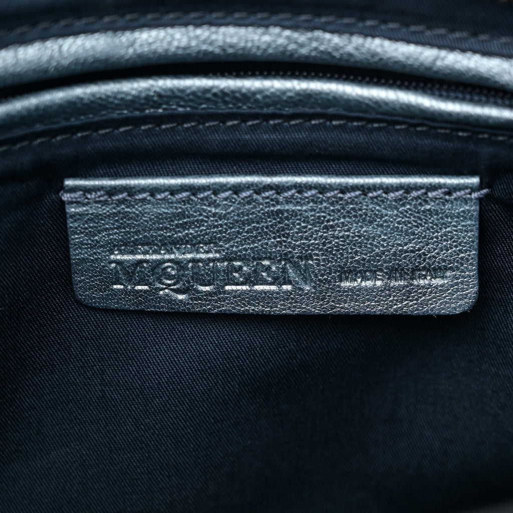 Denim Floral Embroidered Small Skull Padlock Zip Around Tote Blue Multicolor