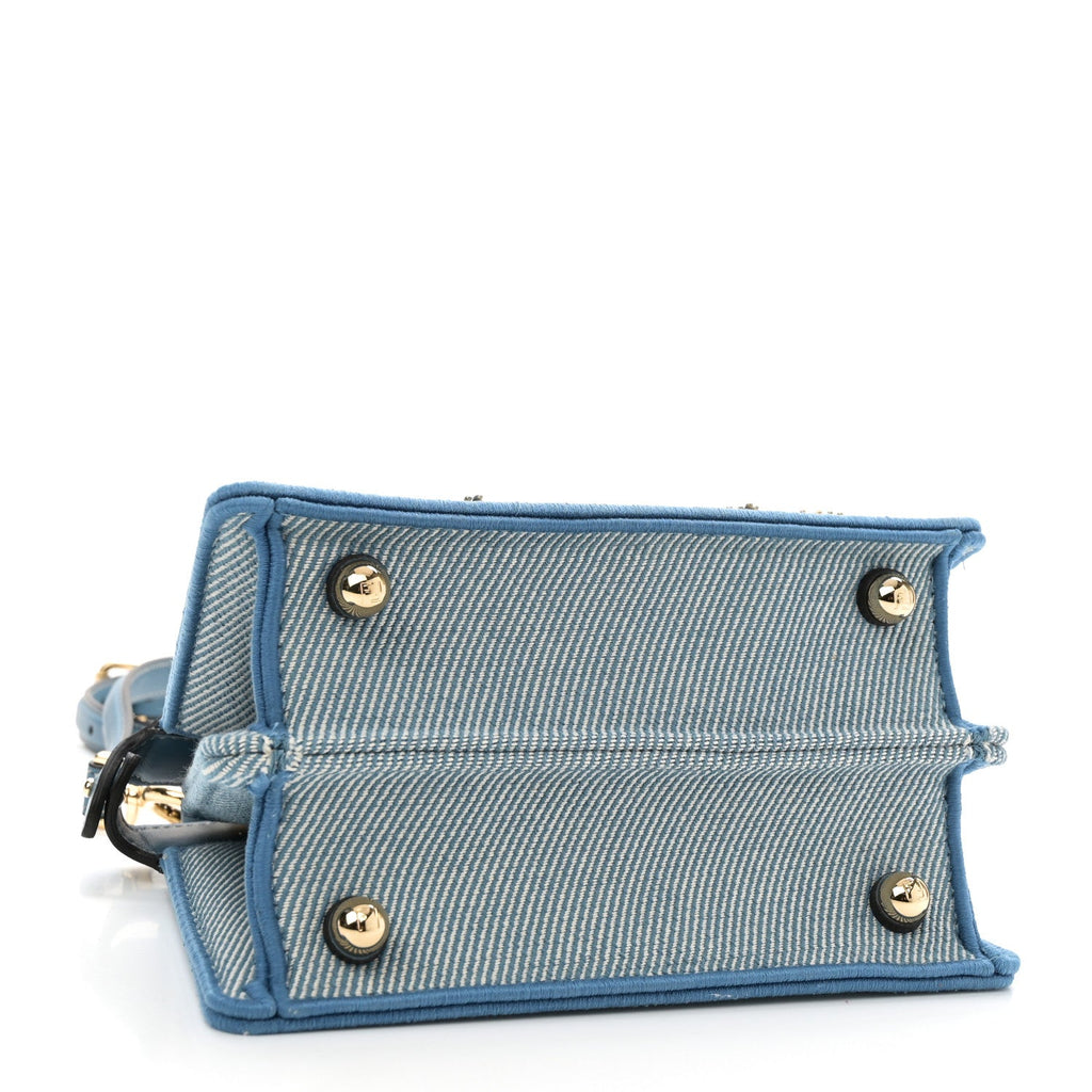 Denim Nappa Floral Embroidered Petite Peekaboo I SEE U Satchel Blue