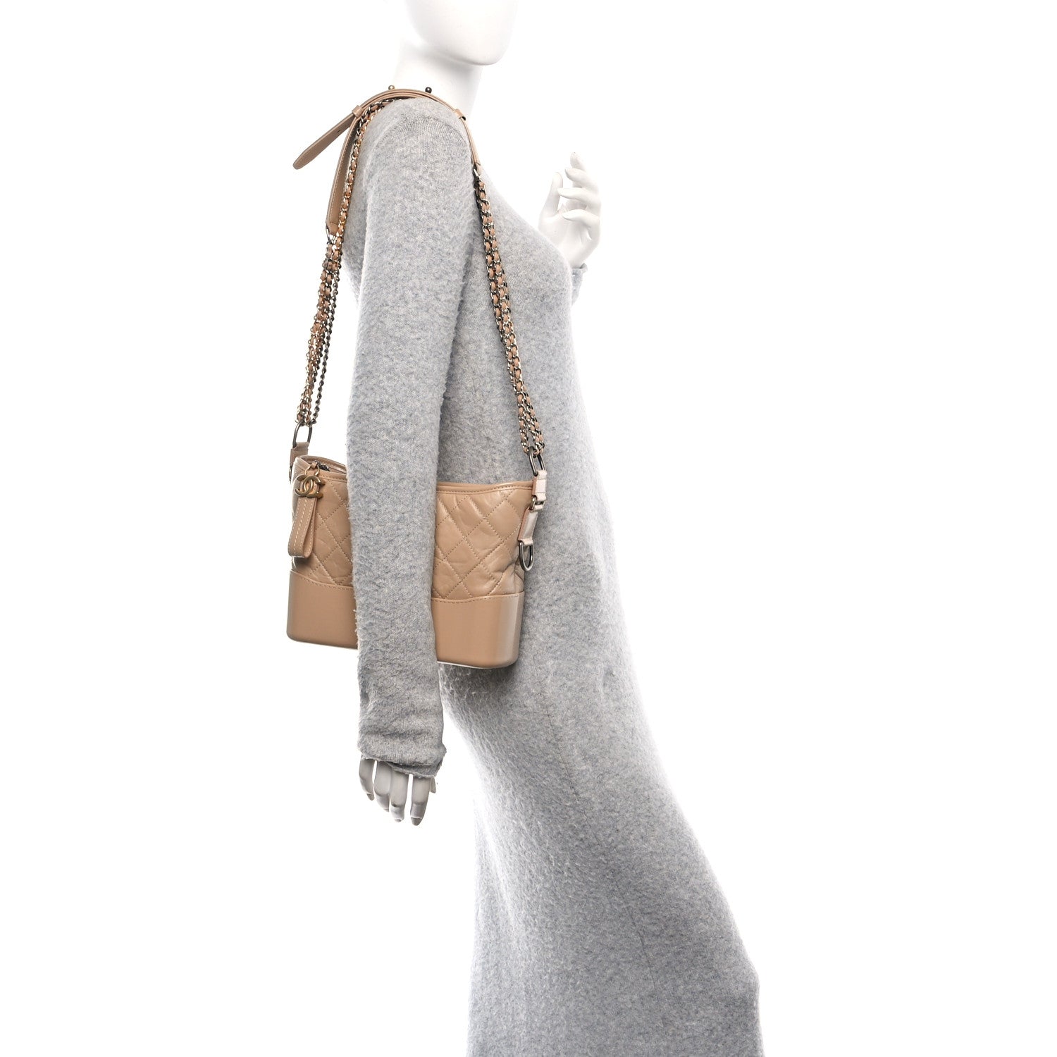 Aged Calfskin Quilted New Medium Gabrielle Hobo Beige