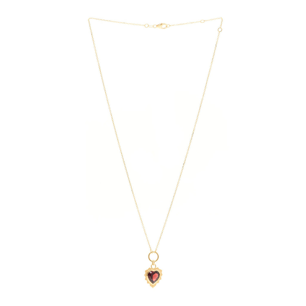 18K Yellow Gold Garnet Heart Love Miniature Medallion Belcher Chain Necklace