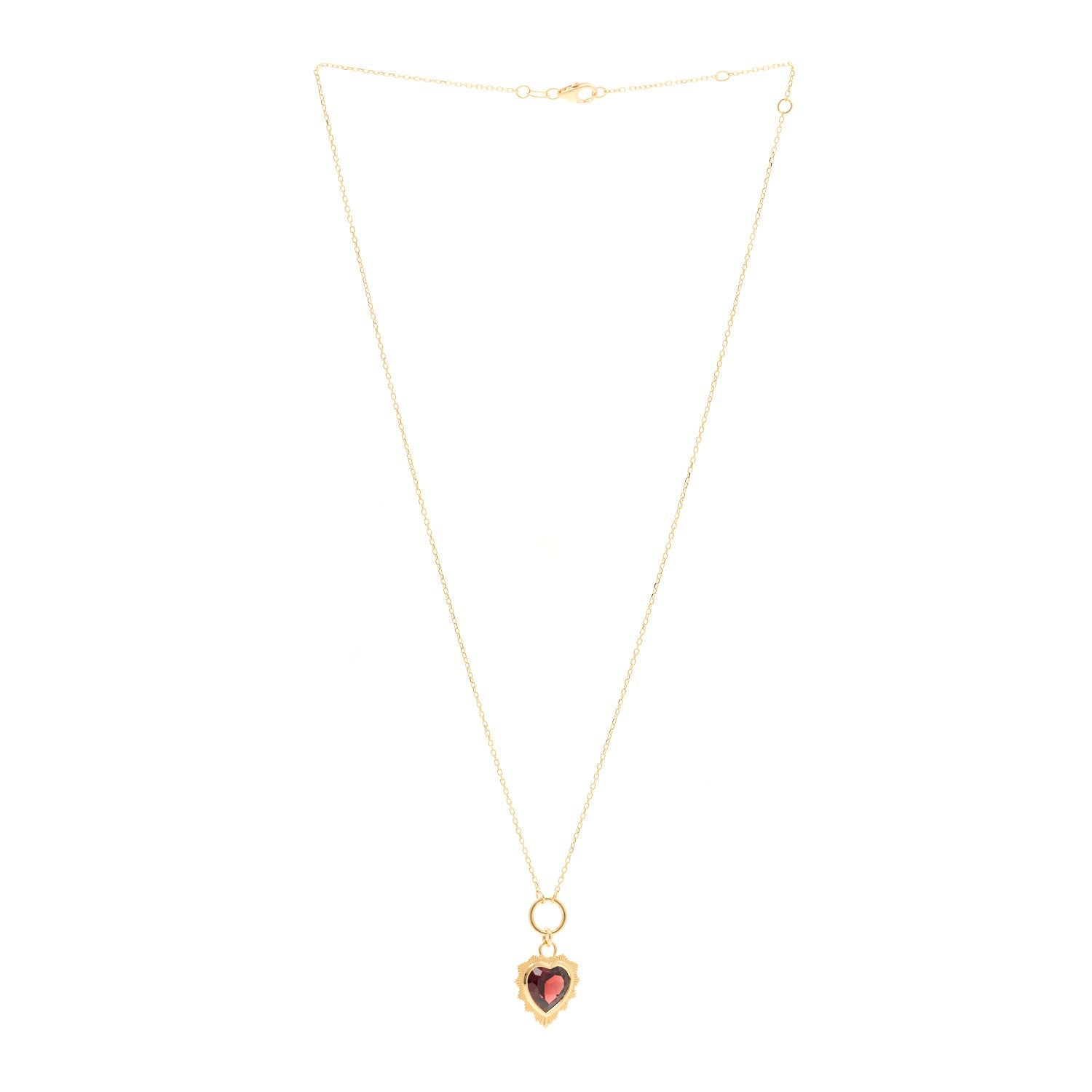 18K Yellow Gold Garnet Heart Love Miniature Medallion Belcher Chain Necklace